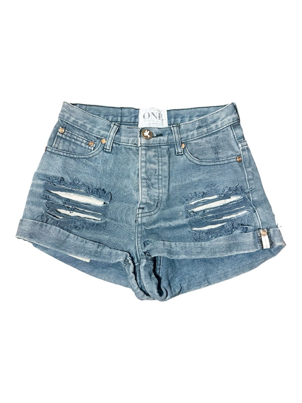 ONE TEASPOON Distressed High-Rise Blue Denim Shorts